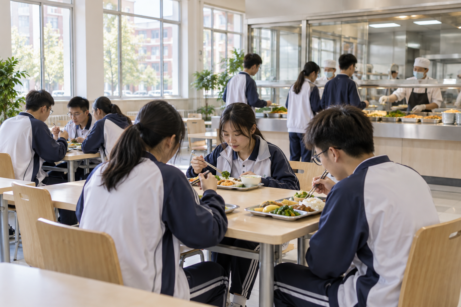 学生在校园食堂用餐